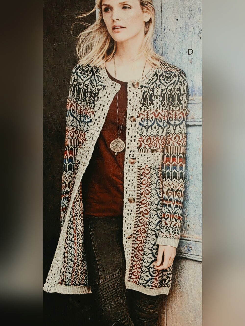 New Peruvian Connection Folkloric Sampler Long Cardigan L XL alpaca wool $269